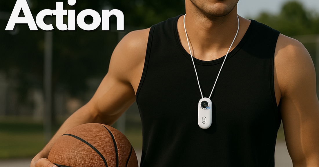 Basketball player outdoors wearing POV Pro 4K pendant camera