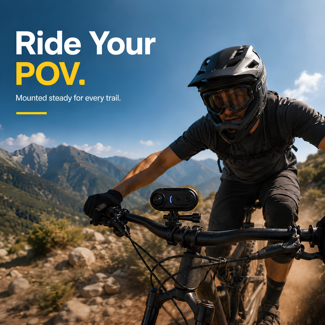 Mountain biker on trail with POV Pro camera mounted — best wearable camera for cycling